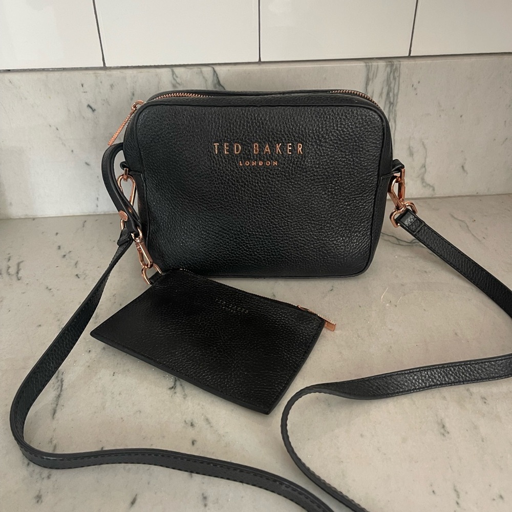 Ted Baker Black Leather Crossbody Bag with Rose Gold Accents